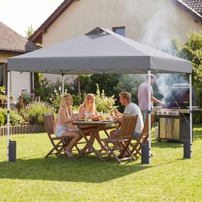 Tenda dobrável 3x3 m com 4 x Sacos de areia de montagem instantânea com 1 botão campismo, feiras, eventos e Saco com rodas Cinzenta