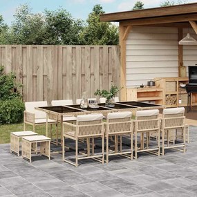 vidaXL 13 pcs conjunto de jantar p/ jardim com almofadões vime PE bege