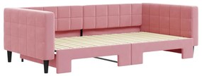 Sofá-cama com gavetão 100x200 cm veludo rosa