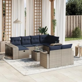 vidaXL 11 pcs conjunto sofás de jardim c/ almofadões vime PE cinzento