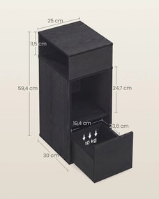 Mesa de cabeçeira com gaveta, 30 x 25 x 59,4 cm, preto