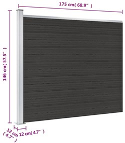 Painel de cerca 175x146 cm WPC preto