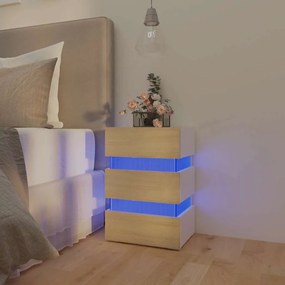 Mesa de cabeceira c/ LEDs derivados de madeira branco/sonoma