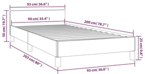 Estrutura de cama c/ cabeceira tecido cor creme 90x200 cm