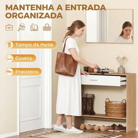 Mesa Consola de Entrada com Espelho, Gaveta e Prateleira para Corredor 91,5x27,9x85,5 cm Carvalho