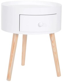 HOMCOM Mesa Apoio Redonda com 1 Gaveta Borda Elevada e 3 Pés de Madeira Estilo Moderno Ø38x45 cm Branco