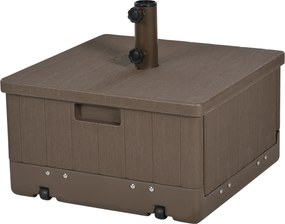 Base de peso para guarda-sol, mesa auxiliar, floreira com drenagem 53 x 53 x 47 cm DESIGN 3 EM 1, rodas, pegas em PE e metal castanho