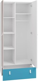 Roupeiro Camteso 101, Branco, Turquesa, Carvalho, 190x80x50cm, 70 kg, Portas para roupeiro: Com dobradiças, Número de prateleiras: 4, Número de prateleiras: 4