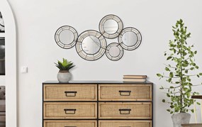 PAINEL DE PAREDE DE FERRO COM ESPELHOS OPORTO CM 111X9,5X59 PRETO E CASTANHO