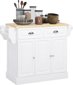 HOMCOM Ilha de Cozinha com Rodas 2 Gavetas 3 Armários Suporte para Panos e para Temperos para Sala de Jantar 110x45x89cm Branco | Aosom Portugal