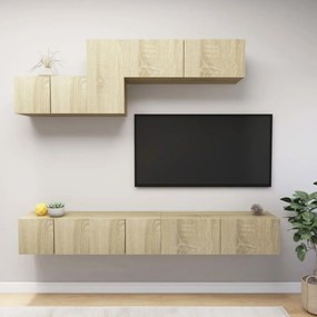 6pcs conjunto de móveis de TV derivados madeira carvalho sonoma