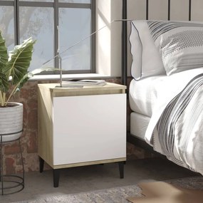 vidaXL Mesa cabeceira pernas em metal 40x30x50 cm carvalho/branco