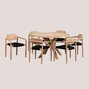 Conjunto de Mesa Redonda (Ø120 cm) e 6 Cadeiras de Jantar - Sklum
