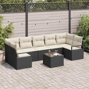 Conjunto de Sofá de Jardim de 8 Peças com Almofadas Preto Vime Polipropileno