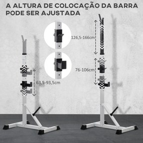 Suporte para Barras de Pesos Ajustável 2 Peças de Aço Treino em Casa Peso 200 kg 58,5x75,5x136-176 cm  Prata e Preto