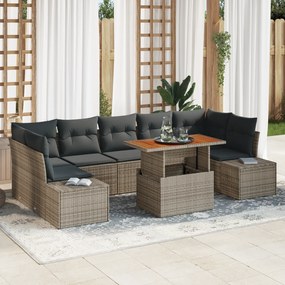 Conjunto de Sofá de Jardim 8 Peças com Almofadas Cinza Rattan PE