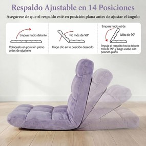 Sofá de chão dobrável 60 x 49,5 x 51 cm com encosto de 14 posições e enchimento de espuma macia para meditação, leitura e yoga Roxo