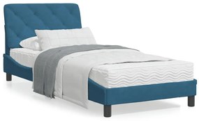 Estrutura de cama c/ luzes LED 90x190 cm veludo azul