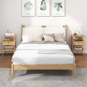 Conjunto de 2 mesas de cabeceira multiusos em bambu com gaveta 40 x 40 x 68 cm Natural