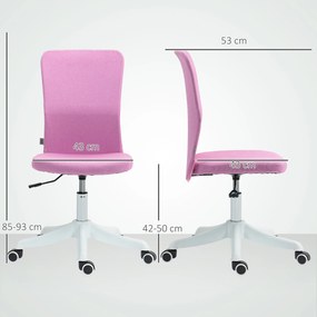 Cadeira de Escritório sem Apoio para os Braços Estofada em Linho Sintético com Altura Ajustável 53x43x85-93 cm Rosa
