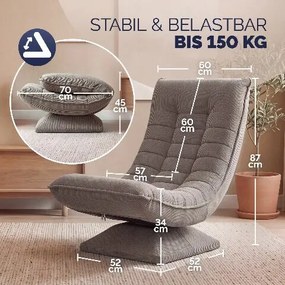 Poltrona em veludo cotelê  Aberdeen – Ajustável em 5 posições, giratória a 360°, dobrável cor de cinza-acastanhado