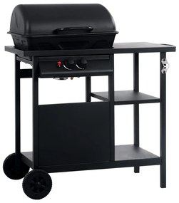3051180 vidaXL Grelhador/BBQ a gás com mesa de apoio 3 prateleiras preto