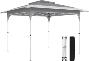 Outsunny Tenda Dobrável 3,5x3,5 m Pop-up com Altura Ajustável 3 Níveis Teto Duplo Fecho Central e Bolsa UPF50+ Cinzento | Aosom Portugal