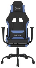 Cadeira de gaming com apoio para os pés tecido preto e azul