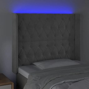 Cabeceira cama c/ luzes LED veludo 103x16x118/128cm cinza-claro