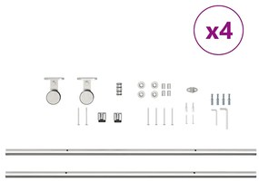 Kit ferragens p/ porta deslizante 200cm aço inoxidável prateado