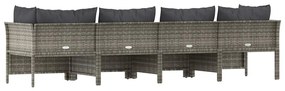 4 pcs conjunto lounge de jardim c/ almofadões vime PE cinzento