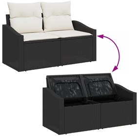 Conjunto de Sofás de Jardim de 6 Peças com Almofadas Preto Rattan Poli
