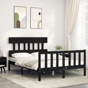 Estrutura de cama com cabeceira 140x190 cm madeira maciça preto