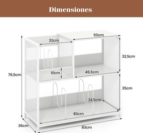 Suporte para gira-discos 83 x 36 x 76,5 cm de 3 níveis e para discos de vinil com capacidade para 300 álbuns com 3 divisórias Branco