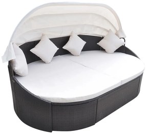 vidaXL Espreguiçadeira de exterior com toldo vime PE castanho