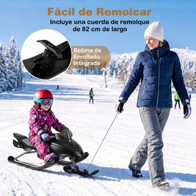 Trenó Infantil de Neve, 136 x 48 x 39 cm, Com Guiador Direcional, Preto