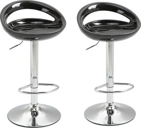 Conjunto de 2 bancos de bar com altura ajustável, encosto e apoio para os pés, giratórios a 360°, 46 x 41 x 76–96 cm, preto