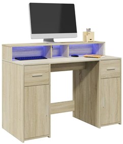 vidaXL Secretária luzes LED 120x55x91cm deriv. madeira carvalho sonoma