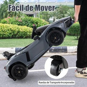 Carro elétrico para crianças 12V com controle remoto, portas hidráulicas, rodas de transporte e suspensão nas 4 rodas Cinzento