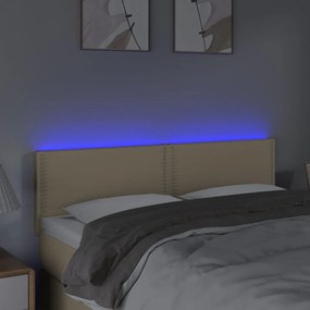 Cabeceira de cama c/ luzes LED tecido 144x5x78/88 cm cor creme