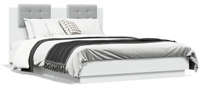 vidaXL Estrutura de cama com cabeceira e luzes LED 135x190 cm branco