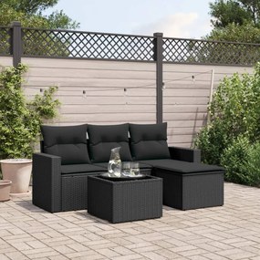 vidaXL 5 pcs conjunto sofás de jardim com almofadões vime PE preto