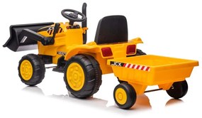 Máquina escavadora para crianças com reboque, bateria 12v, assento de couro Amarelo