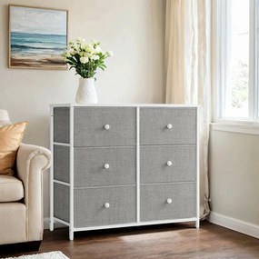 Cómoda, armário, 6 gavetas em tecido 30 x 80 x 71 cm cinza-branco