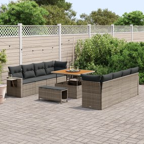 Conjunto de Sofá para Jardim com 11 Peças e Almofadas Cinza Rattan Pol
