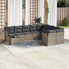 10 pcs conjunto sofás de jardim c/ almofadões vime PE cinzento