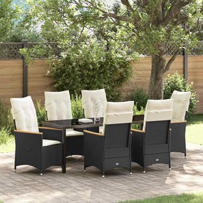 vidaXL Conjunto de Jantar de Jardim de 7 Peças com Almofadas Preto Rattan Poli
