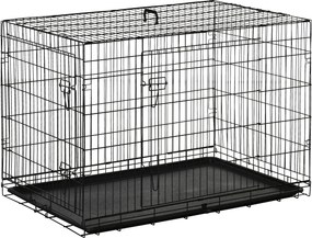 Gaiola para Cães Pequenos Gaiola para Animal de Estimação Dobrável com 2 Portas Alça de Transporte Bandeja Removível Aço 106x71x76cm Preto
