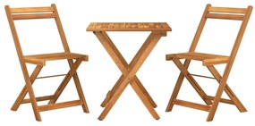 3 pcs conjunto de bistrô dobrável madeira de acácia maciça