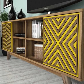Móvel TV Inci – Nogueira e Amarelo – 160x56,2x35 cm
